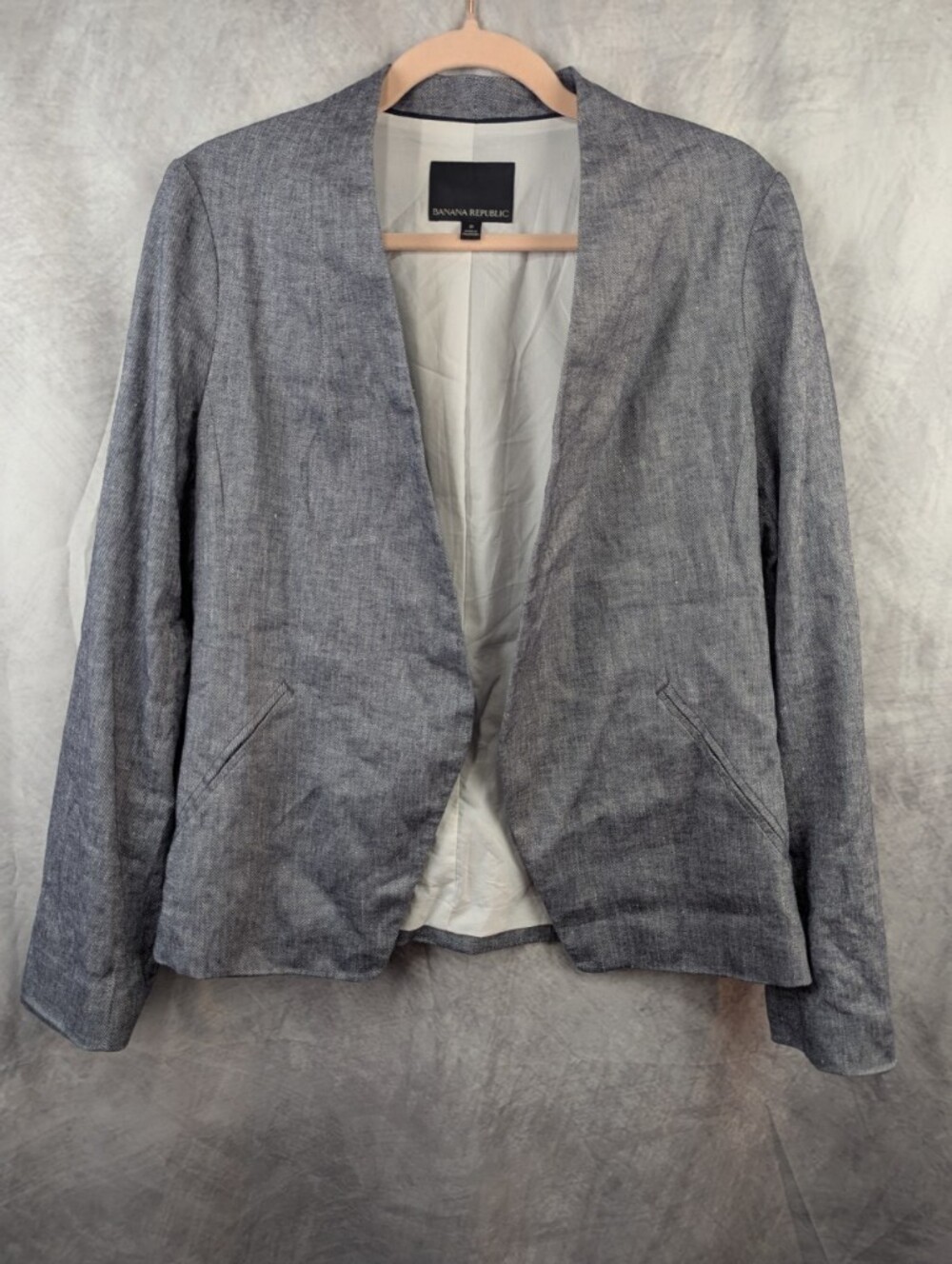 Banana Republic Collarless Linen Cotton Open Front Blazer Jacket Gray Size 8